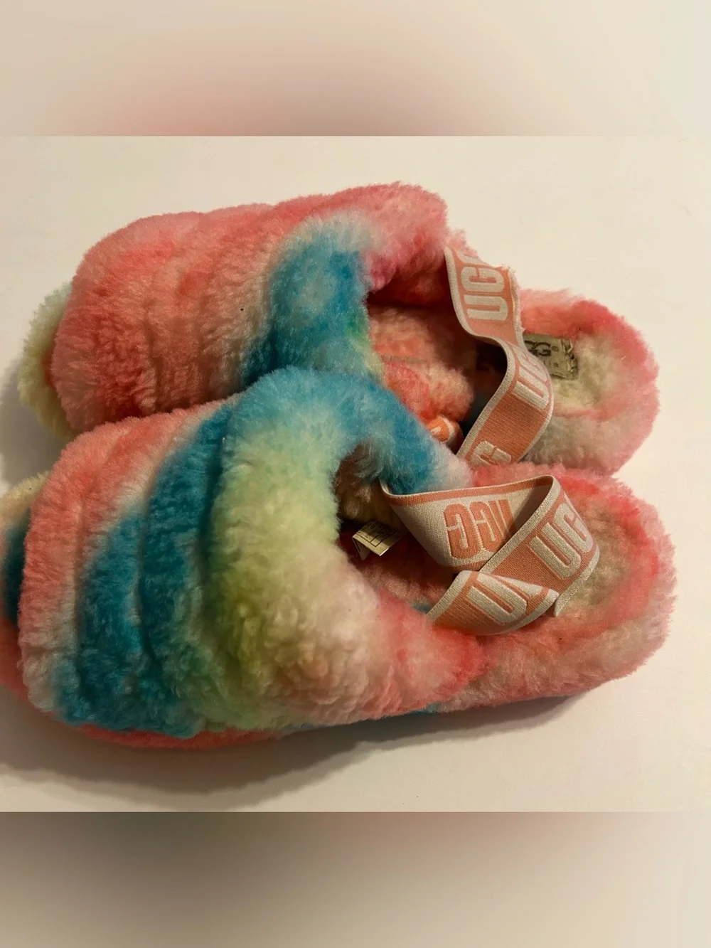 UGG Kids Multicolor Pastel Rainbow Fluff Slides